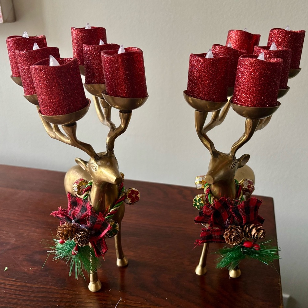 Vintage Brass Reindeer Candle Holders (pair)